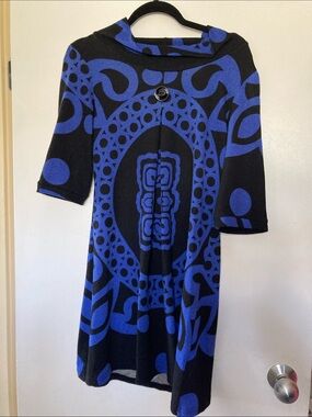 papillon black Dress With Blue graphic short Sleeve S
